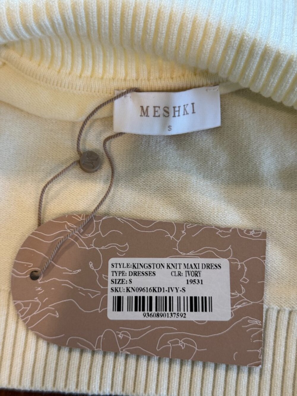 MESHKI Kingston Knit Maxi Dress (Ivory, Size S, brand new with tags)